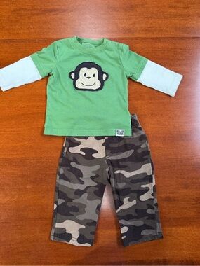 Carter’s Baby Boy 9M Monkey Shirt Camo Pants 2 Piece Outfit Set